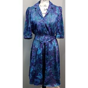 California Looks Sheath Dress Womens Meduim Blue Multi Floral Belted Cinch Waist